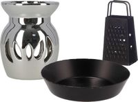 Merkloos Amberblokjes/geurblokjes cadeau set - geurbrander/mini rasp/schaaltje - zilver/zwart - keramiek