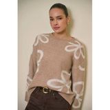 Esqualo gebloemde trui met wol - beige