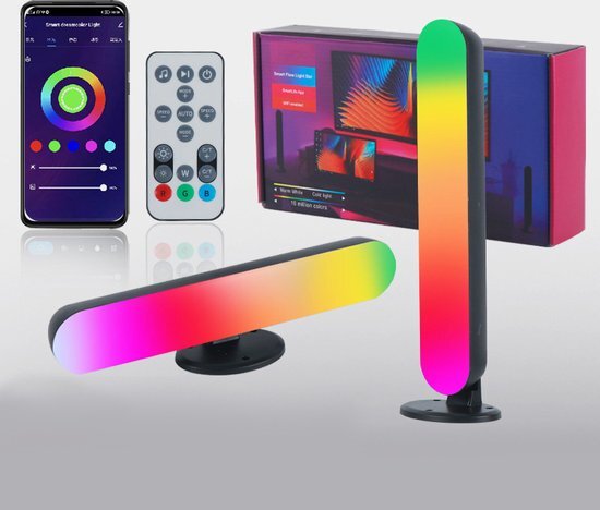 Smart RGB Lamp • Sfeer Verlichting • 2 Stuks Light Bar Lamp met App Control • Ambilight Tafellamp • Sfeerverlichting