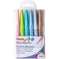Pentel Arts Brush Sign Pen SES15C/6PASTEL, 6 penseelstiften, verschillende pastelkleuren