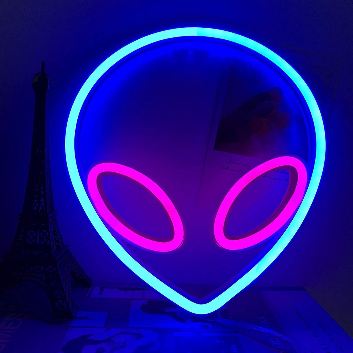 Decor Verlichting DecorVerlichting - Alien Lamp - Neon - Blauw met Roze - LED - USB of batterij - Wandlamp - Nachtlamp