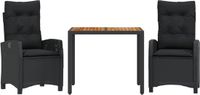 vidaXL 3-delige Tuinset met Kussens Poly Rattan Zwart