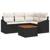 vidaXL Tuinbank Set Zwart en Crème Poly Rattan 3-zits