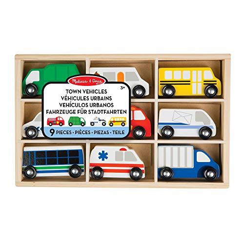 Melissa & Doug Wooden Town Vehicles - Wooden Toy Trucks & Vehicles - 3+