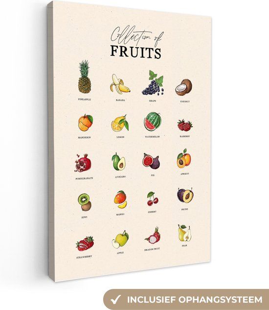 OneMillionCanvasses Canvas schilderij 120x180 cm - Fruit soorten - Kleurrijk - Vintage - Zonder lijst