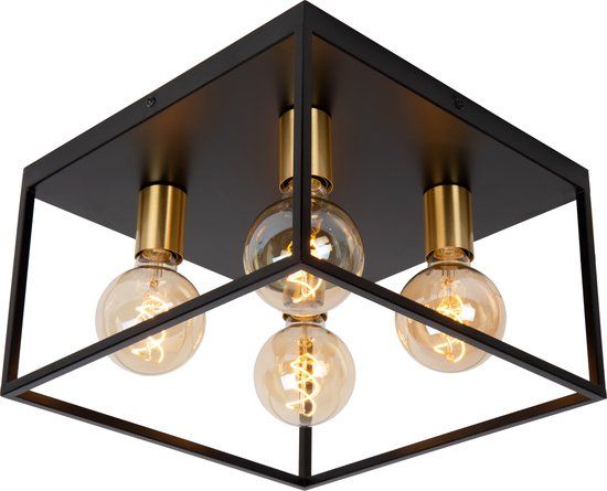Lucide RUBEN - Plafonnière (Plafondlamp) - 4xE27 - Zwart