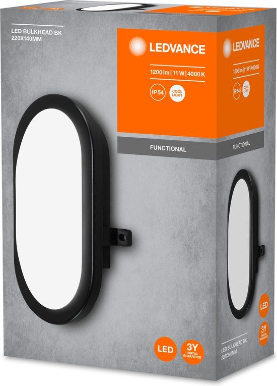 Ledvance LED Bulkhead - 11W - 4000K - IP54 - Black