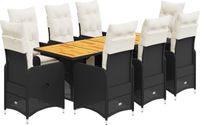 vidaXL 9-delige Bistroset met Kussens Poly Rattan Zwart