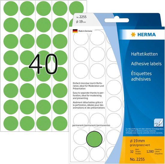 Merkloos Herma 2255 Universele etiketten groen Ø19mm 32 vel 1280 stuks