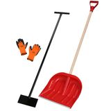KOTARBAU® Set sneeuwschuiver met houten steel 134,5 cm IJskrabber 119 x 20 cm + warme handschoenen voor auto Stootschuiver Schep met steel