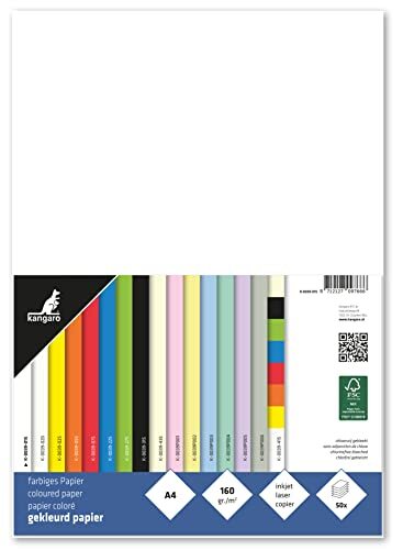 Kangaro - Gekleurd papier wit DIN A4-160 g/m² FSC mix - 50 stuks - briefpapier knutselpapier DIY