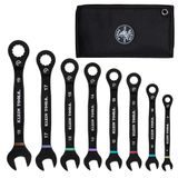KLEIN TOOLS 69408MG ratelringsleutelset metrisch, 8-delig, ratel met 90 tanden, doorsteekdesign, kleurgecodeerd, roltas, 8-19 mm
