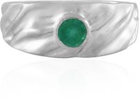 Cavill - Zilveren ring met platina coating - 925 Sterling Zilver - Colombiaanse ronde smaragd 0,324 ct - Bezel gezet - Uniek elegant ontwerp