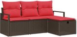 vidaXL Bankstel 4 zitplaatsen Bruin en Rood Polyrattan