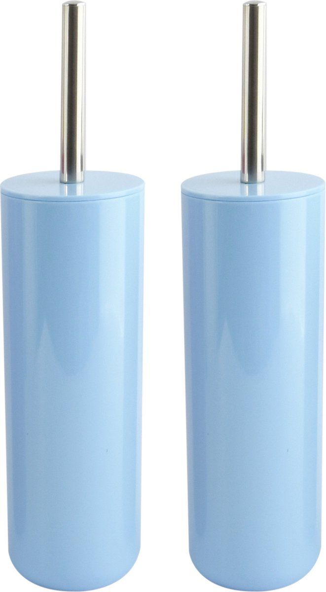 MSV Porto Toilet/wc-borstel houder - 2x - kunststof - pastel blauw - 38 cm