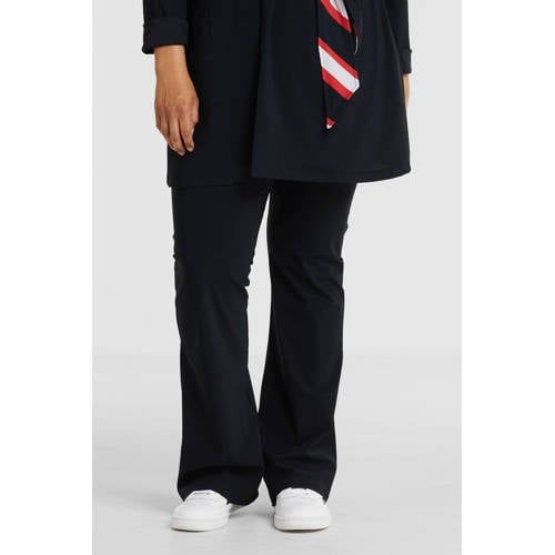 Plus Basics flared broek van travelstof donkerblauw