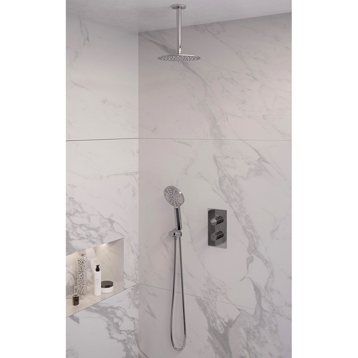 Brauer Regendoucheset 35 Inbouw Muur Chrome Edition 20cm Rond Glans Chroom 2 Greeps 3-weg met Thermostaatkraan en Handdouche