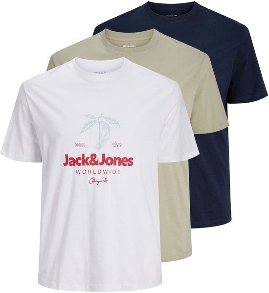 Jack & Jones Plus Size 3-pack T-shirts Bright White 4XL