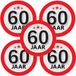 Bellatio Decorations 60 jaar leeftijd sticker - 5x - rond - Dia 9 cm - 60 jaar verjaardag - jubileum - leeftijd versiering