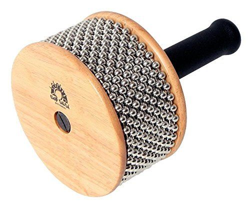 GEWA Cabasa 18 x 12,5 cm – percussie-instrument met houten corpus, metalen oppervlak & metalen kogelkettinkjes – natuur – rubberen greep