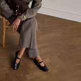 Manfield - Dames - Zwarte leren ballerina's met gesp - Maat 39