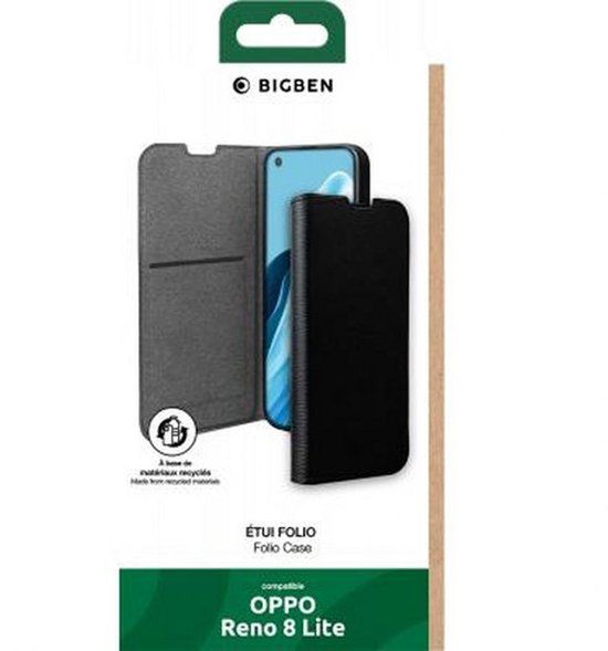 Bigben Connected, Hoesje geschikt voor Oppo Reno 8 Lite - Folio Wallet met Kaarthouders & Videostandaard, Zwart