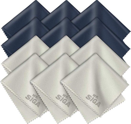 MR.SIGA Hoogwaardige Microfiber Reinigingsdoeken Brilreinigingsdoekje voor glazen, schermen, tabletten, glazen, pak van 12, 6 x 7 inch (15 x 18 cm), Navy / Grijs