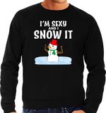 Bellatio Decorations Foute humor Kersttrui - sexy sneeuwpop - Kerst sweater - zwart - heren - kerstborrel S