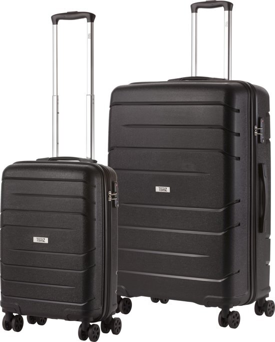 Travelz Big Bars Kofferset - Trolleyset TSA 2-delig - Handbagage en groot - Zwart