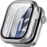 Strap-it Housse rigide avec plaque de verre pour Apple Watch 12 42mm (Variante Aluminium et Titane) - Coque avec verre - Coque de protection complète avec protecteur d'écran intégré - Argent