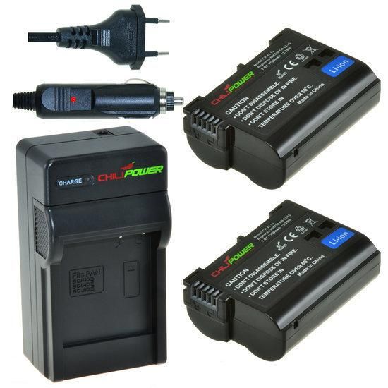 ChiliPower 2 x EN-EL15 accu's voor Nikon - inclusief oplader en autolader