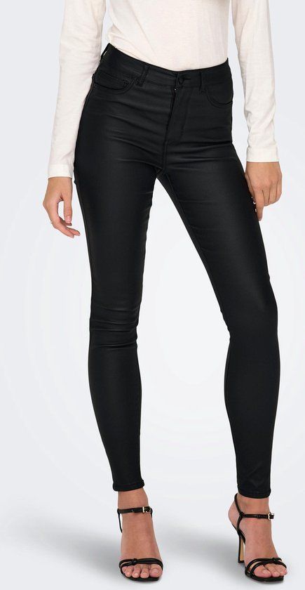 Jacqueline de Yong Jdynewthunder Coated High Waist Skinny Broek - Zwart - Maat W30/L34