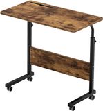 Merkloos / Sans marque Bureau In hoogte verstelbaar laptoptafel, computertafel met tabletsleuf, 80 x 40 cm, pc-tafel, banktafel, verzorgingstafel, bijzettafel met wieltjes, vintage bruin