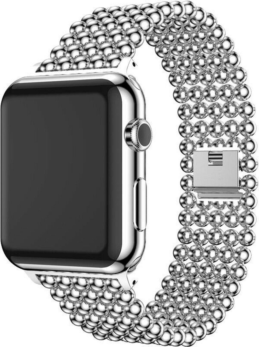 Strap-it Apple Watch stalen kralen band - zilver - Maat: 42 - 44 - 45 - 49mm