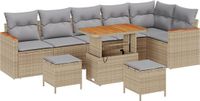 vidaXL Tuinbank Set 9-delig Beige Polyrattan