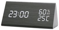 INF Houten led-wekker met temperatuur- en vochtigheidsweergave