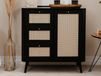 KUBALIBRE Commode 1 porte 3 tiroirs noir/effet rotin