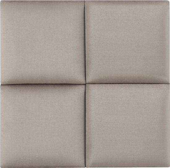 Gestoffeerde wandpanelen Carpino - Set van 4 - Fluweel - 30x30 cm - Lichtgrijs