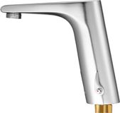 VEVOR Aanraakloze wastafelkraan (L-vormig) Automatische wastafelkraan voor de badkamer, handsfree verstelbare mengkraan met één hendel, kraan op batterijen, geborsteld nikkelzilver