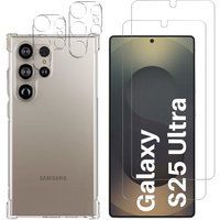 Phonillico® Schokbestendig hoesje voor Samsung Galaxy S25 ULTRA en 2 schermen van gehard glas en 2 Phonillico® camerabeschermers