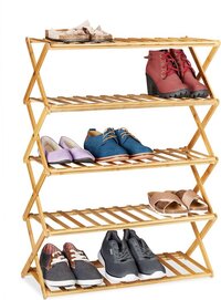 Merkloos Relaxdays Schoenenrek - 5 Etages - Bamboe - 15 Paar - Lichtbruin