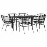 vidaXL 7-delige Tuinset met Eettafel - Poly Rattan - Glas - Zwart