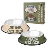 Fisura - 2 roestvrijstalen hondenkommen "o'Clock" antislip hondenkom groen en beige, 500 ml voerbak en 1000 ml drinkbak