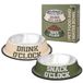 Fisura - 2 roestvrijstalen hondenkommen "o'Clock" antislip hondenkom groen en beige, 500 ml voerbak en 1000 ml drinkbak