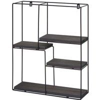 HWC-K76 Wandplank, Hangende plank Zwevende plank, 4 planken Metalen massief hout Industrieel 51x40x11cm ~ donkergrijs
