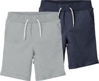 NAME IT NKMVERMO 2P LONG SWE SHORTS UNB F NOOS - Garçon Pantalon - Taille 146 - Gris chiné/Bleu foncé