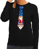 Bellatio Decorations Foute kersttrui / sweater stropdas met kerstman print zwart voor dames XS