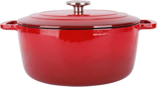 Cosy & Trendy Braadpan/stoofpan - gietijzer/emaille - 3.2 liter - 28 x 13 cm - rood