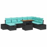 vidaXL Banc de jardin - Set - 9 - pièces - Noir - poly - rotin