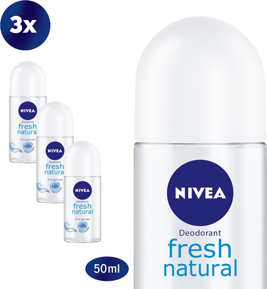 Nivea Fresh Natural Deodorant Roller - 3 x 50 ml - voordeelverpakking